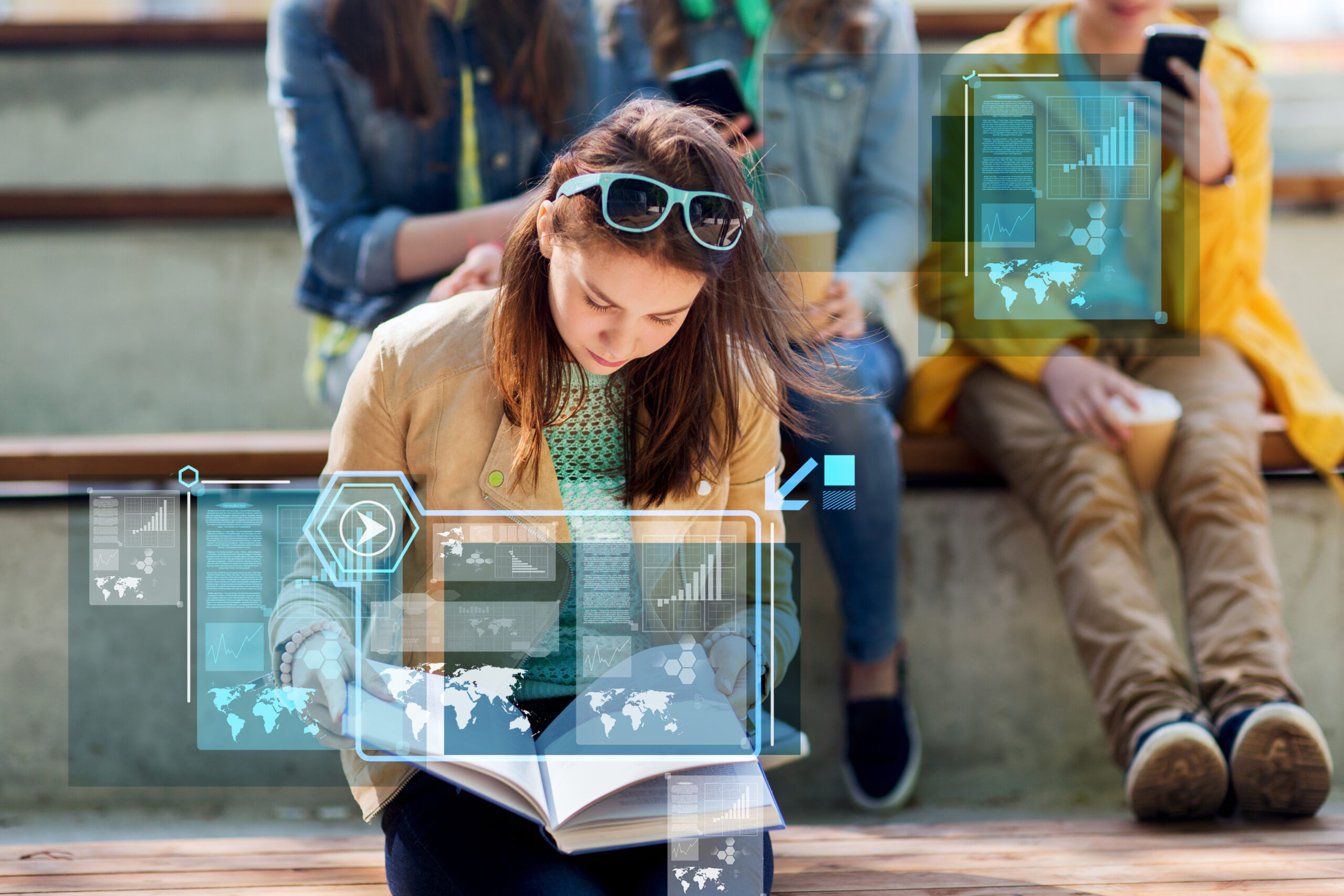 education, high school and people concept - student girl reading book outdoors